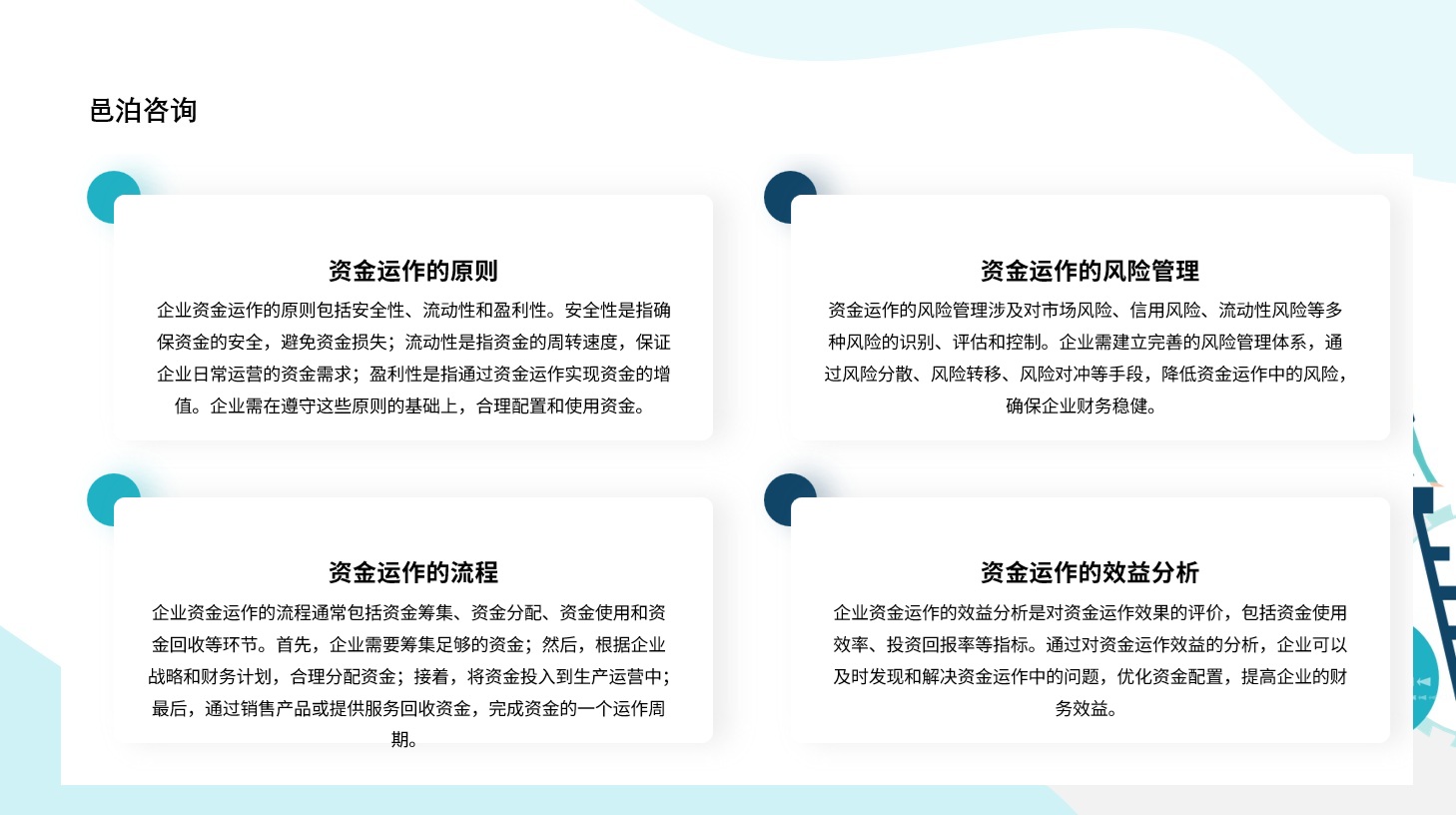 在快速變化的市場環境中，企業面臨著日益復雜的財務管理挑戰, 邑泊資金管理項目實施迭代路線圖從部署邑泊資金管理開始，然后通過用戶試用開始邑泊軟件定制。用戶提出需求后，邑泊資金管理制定項目計劃，獲得預算支持后，即開始邑泊軟件的開發、配置、擴展和培訓。