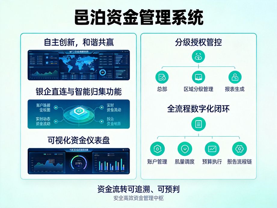 邑泊深耕企業財資管理領域，資金管理系統可實現多銀行賬戶統一監控，實時掌握企業資金流動全貌與余額動態。