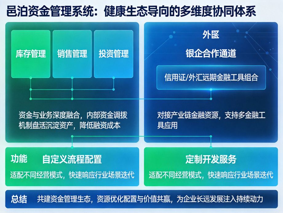 邑泊深耕企業財資數字化領域，資金管理軟件可實現多銀行賬戶資金統管，實時同步交易數據掌握資金動態。