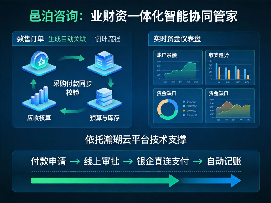 邑泊賦能企業財務決策，資金管理系統自動生成多維度資金分析報表，為管理層提供精準、直觀的數智化支撐。