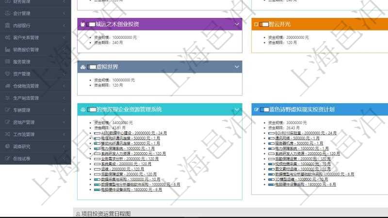 項目管理軟件風險投資基金管理總經理儀表盤可以查看基金募資進度表,包括基金資金期限及募資進度。同時還可以查看投資項目進度表,包括項目、期限、金額及投資進度。