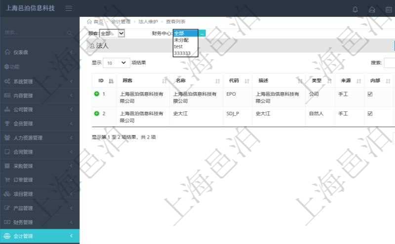 法人維護是項目管理軟件會計管理的一個功能。通過法人維護可以查詢到法人詳細信息,比如:法人名稱、代碼、描述、類型、來源、是否集團內部法人、法人財務中心等信息。