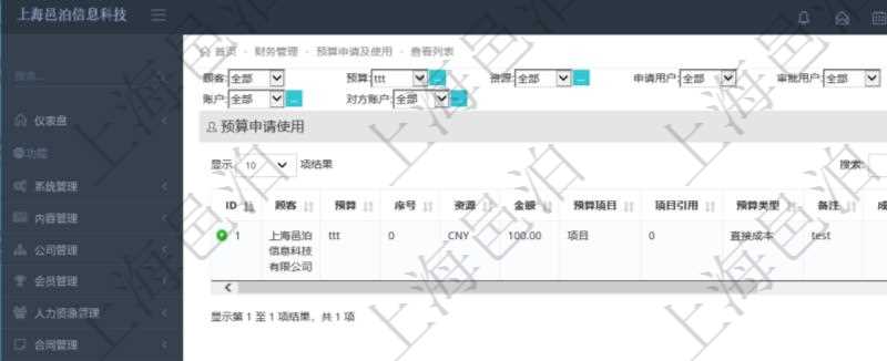 項目管理軟件可通過預算申請查詢頁面查詢和跟蹤預算申請及審批情況,查詢明細包括:預算、序號、資源、金額、預算項目、項目引用、預算類型、備注、成本類型等。