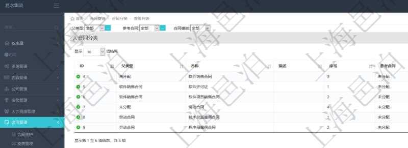 在項目管理軟件里可通過合同管理系統查詢返回合同分類信息,比如:父類型、合同分類名稱、描述、序號、參考合同。