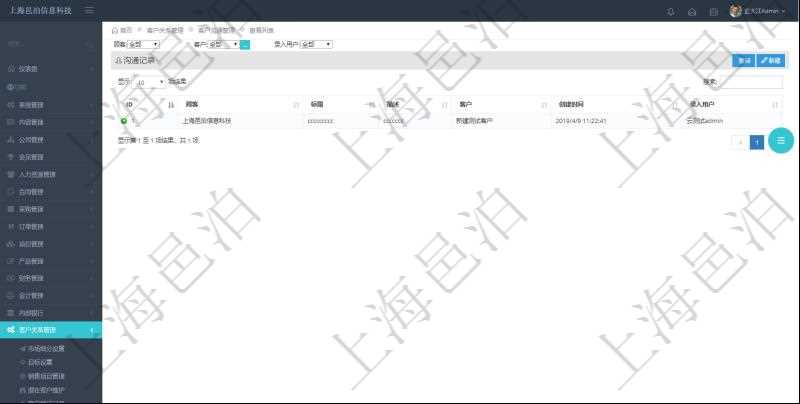 通過項目管理軟件CRM客戶關系管理系統可以查詢返回客戶溝通記錄:溝通標題、描述、客戶、創建時間及錄入用戶。