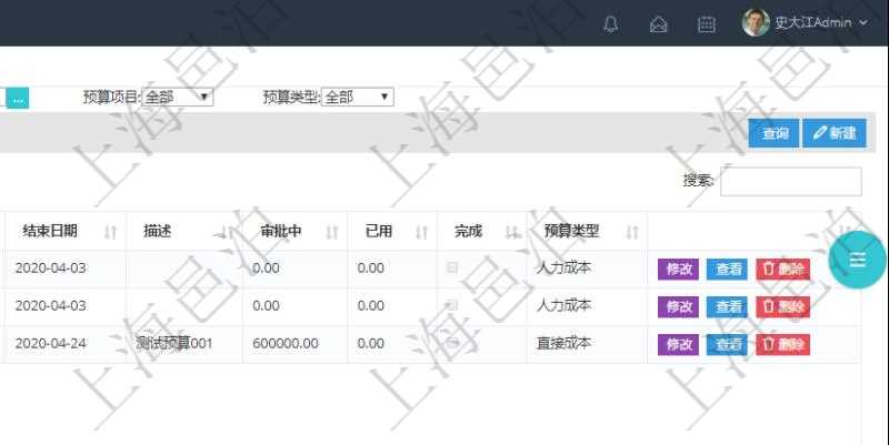 通過項目管理軟件財務管理模塊可以維護和查詢財務預算維護列表信息,比如:預算名稱、預算代碼、預算金額、貨幣單、開始日期、結束日期、描述、審批中預算、已用預算、是否完成、預算類型、父預算、序號、創建時間、賬戶、是否激活、預算項目、項目引用、警報比率、預警比率。