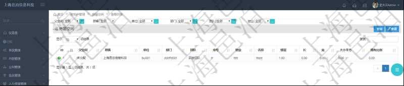 在項目管理軟件房地產管理系統查詢房屋空間返回的列表字段信息有:父空間、單位、部門、團隊、序號、物業、名稱、樓層、長、寬、大小平方、擁有比例等信息。