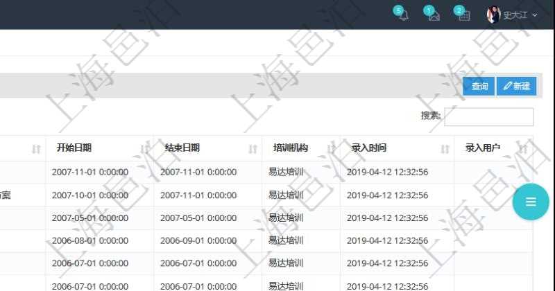 在項目管理軟件人力資源模塊,查詢外包培訓信息返回序號、培訓項目、描述、開始日期、結束日期、培訓機構等。