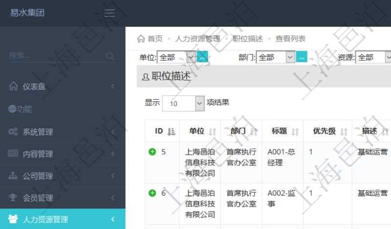 項目管理軟件人力資源管理職位描述查詢返回系統中維護的所有職位的列表及明細信息,明細信息包括:單位、部門、職位名稱標題、招聘或重要度優先級、分類概述、年薪下限、年薪上線、職位年成本、計價貨幣、目標數量、在職數量、職位描述等。