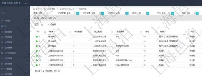 在項目管理軟件MES生產制造管理系統中查詢加工執行產品日志返回產品配置、加工配置、加工執行、序號、物資、產品、數量、容器、描述。