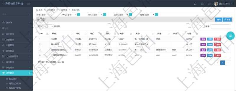 在項目管理軟件里可通過訂單管理系統查詢返回門店列表信息,比如:單位、部門、團隊、編號、名稱、描述、種類及門店經理。