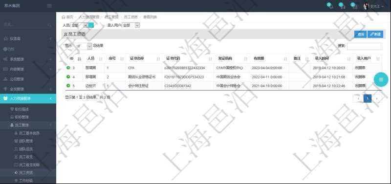 對于程式化的復雜業務操作,合理使用員工資質管理可以降低操作風險。在項目管理軟件中,查詢員工資質列表返回人員、序號、證書名稱、證書代碼、發證機構、有效期、備注、錄入用戶。