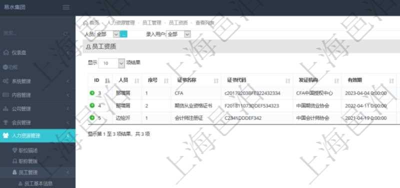 對于程式化的復雜業務操作,合理使用員工資質管理可以降低操作風險。在項目管理軟件中,查詢員工資質列表返回人員、序號、證書名稱、證書代碼、發證機構、有效期、備注、錄入用戶。