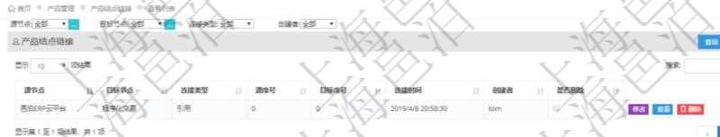 在項目管理軟件里可通過產品管理系統查詢返回產品結點鏈接列表信息,比如::源結點、目標結點、連接類型、源序號、目標序號、連接時間、創建者、是否刪除等。