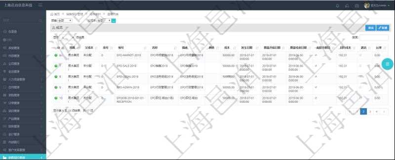 在項目管理軟件銷售報價管理系統查詢成本維護信息時返回:父成本、序號、成本編號、成本名稱、成本描述、種類、成本金額、發生日期、覆蓋開始日期、覆蓋結束日期、是否去除節假日、日均成本、激活狀態、激活比率等。