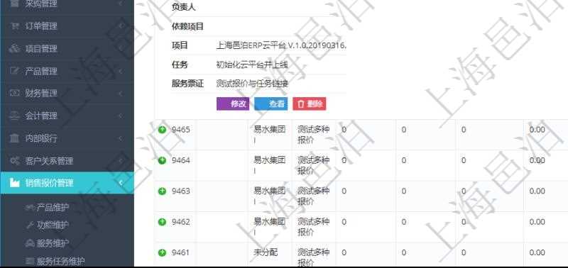 在項目管理軟件銷售報價管理系統中查詢報價項目維護信息后返回報價項目明細:訂單、報價方法、定價方法、定價參考項、參考比率、參考ID、參考代碼、參考名稱、報價編碼、名稱、備注、天數、人天、金額、數量、單價、比率、最終報價、開始日期、結束日期、是否壓縮子項目、報價明細、顯示順序、負責人、依賴項目、項目、任務、服務票證。