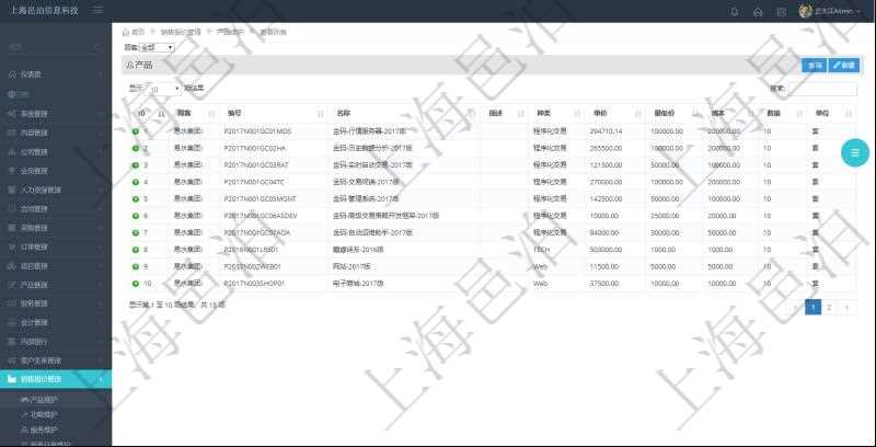 通過項目管理軟件銷售報價管理系統可以查詢維護報價產品信息:產品編號、產品名稱、產品描述、產品種類、產品單價、產品最低價、產品成本、產品數量、產品單位等。