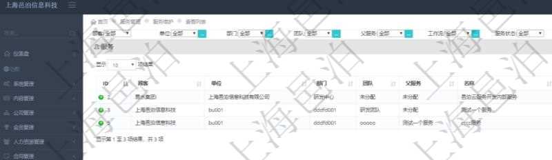 在項目管理軟件里可以使用服務管理系統管理維護服務,查詢服務列表的時候返回服務配置信息:單位、部門、團隊、父服務、服務名稱、服務描述、序號、工作流、服務狀態等。