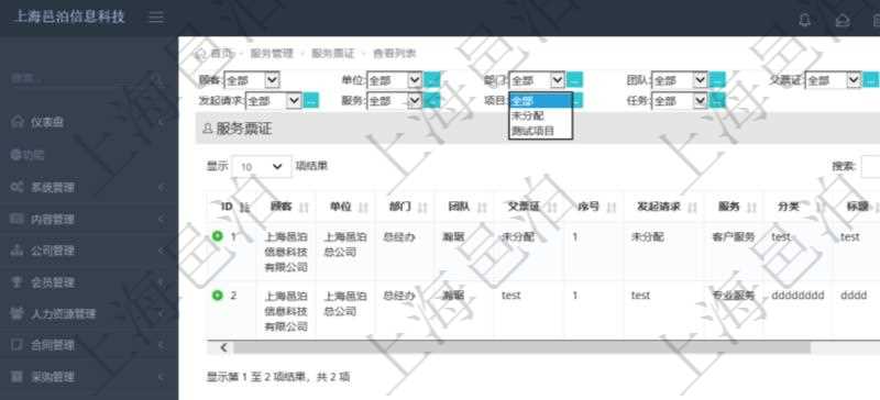 項目管理軟件通過服務票證跟蹤和管理服務工作流程。通過查詢服務票證頁面可以查詢得到服務票證詳細列表,列表內容包括:單位、部門、團隊、父票證、序號、發起請求、服務、分類、標題、描述等。