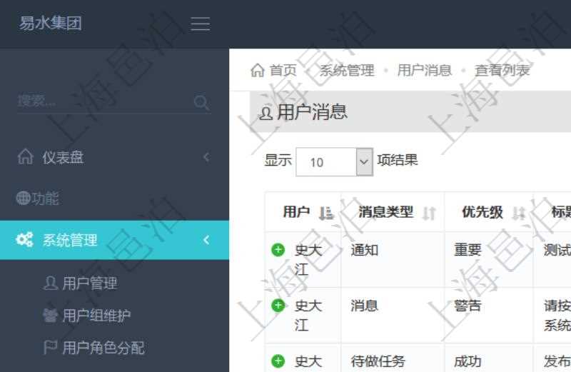 項目管理軟件使用用戶通知來實現系統與用戶之間的溝通,系統管理員可在用戶消息查詢頁面查詢得到所有用戶通知。