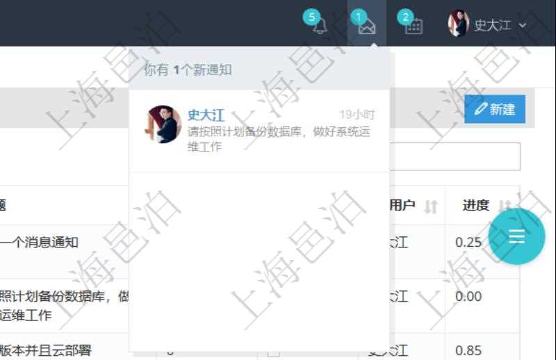 項目管理軟件用戶也可以使用用戶間通知功能實現不同用戶之間的消息的通知,系統管理員可在用戶消息查詢頁面查詢得到所有用戶之間的通知消息。