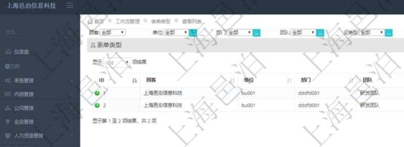 在項目管理軟件工作流管理系統查詢返回表單類型時返回的字段信息有:單位、部門、團隊、父類型、序號、名稱、描述等。
