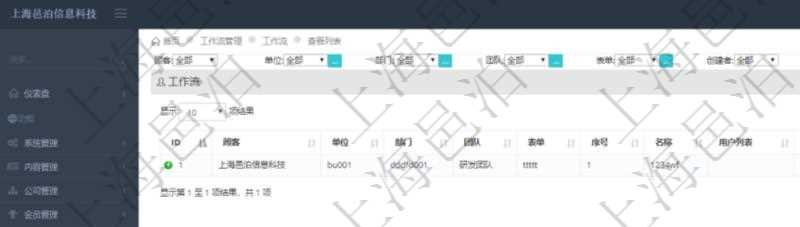 在項目管理軟件工作流管理系統查詢工作流列表返回單位、部門、團隊、表單、序號、名稱、用戶列表、組列表、創建者、創建時間、激活狀態。