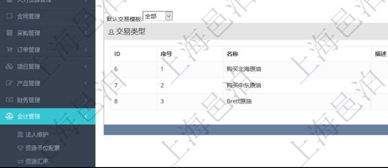項目管理軟件會計管理模塊交易類型查詢還可以關聯查詢更多相關資料,比如子交易類型:序號、子交易類型名稱、描述、默認交易模板。