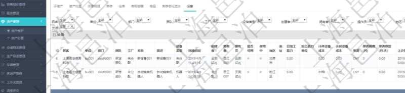 對于設備類型的資產,在項目管理軟件資產管理系統中查詢資產配置信息,不僅返回資產配置的基本信息字段,還會返回設備配置信息:單位、部門、團隊、工廠、名稱、描述、設備類型、創建時間、創建者、擁有者、操作員、是否可用、使用中、地區、地址、日加工能力、加工能力單位、計件設備成本、計時設備成本、資源、保養周期(月)、保養預警(月.天)、上次保養日期。