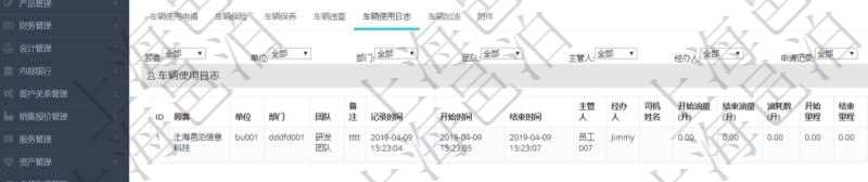 在項目管理軟件車輛管理系統查詢車輛信息還會返回關聯的車輛使用日志:單位、部門、團隊、備注、記錄時間、開始時間、結束時間、主管人、經辦人、司機姓名、開始油量、結束油量、油耗數量、開始里程、結束里程、行駛里程、目的、申請記錄、出發地址、結束地址。