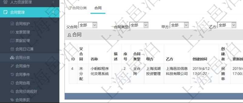 項目管理軟件合同管理模塊合同分類明細查詢還可以關聯查詢更多相關資料,比如該合同類型的所有合同:父合同、名稱、描述、序號、合同類型、甲方、乙方、創建者、更新時間、所有者、關聯任務、關聯項目、發起時間、簽約時間、生效時間、預計完成時間、實際完成時間、完成進度等。