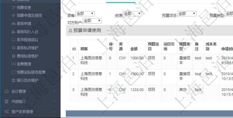 項目管理軟件財務管理模塊預算維護明細查詢還可以關聯查詢更多相關資料,比如預算申請使用:序號、貨幣單位、申請金額、預算項目、項目引用、預算類型、備注、成本類別、申請時間、生效時間、申請用戶、審批用戶、申請目的、目的引用、已提交、審批通過、已劃款、賬戶、對方賬戶。