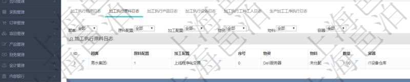 在項目管理軟件MES生產制造管理系統查詢加工執行日志信息時,還返回了關聯的加工執行原料日志:原料配置、加工配置、序號、物資、物料、數量、容器、描述。