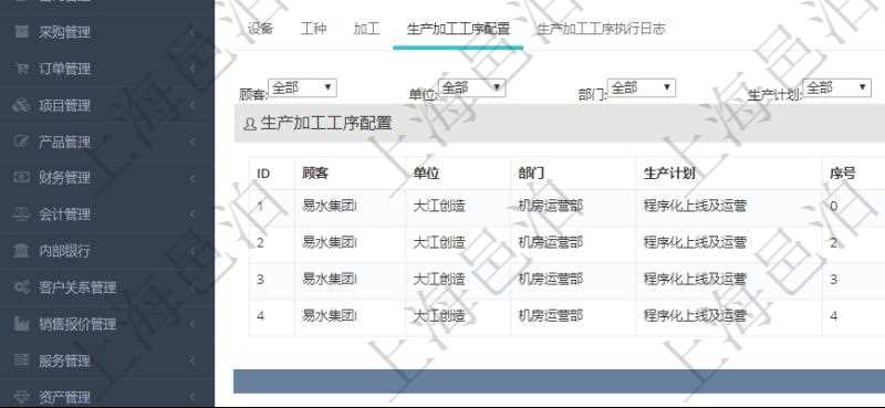 在項目管理軟件MES生產制造管理系統查看工廠信息時除了返回工廠信息,同時返回關聯的生產加工工序配置:單位、部門、生產計劃、序號、加工計劃、前置項目、后續項目、最早開始日、最早結束日。
